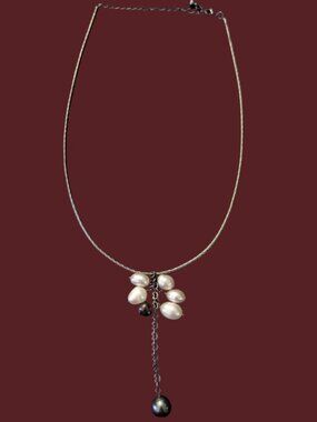 Natural Pearl Dangle Multi Color 3" Long Pendant Gunmetal 19.5" Necklace